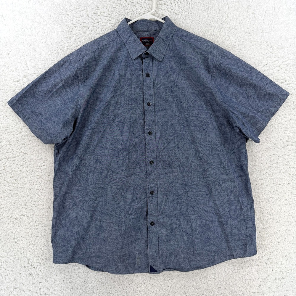 UNTUCKit Montu Shirt Mens 2XL Blue Floral Tropical Short Sleeve Button Up 35212